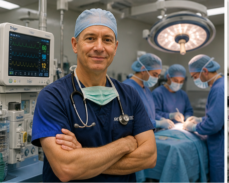 Anesthesiologist salary USA showing physician in operating room