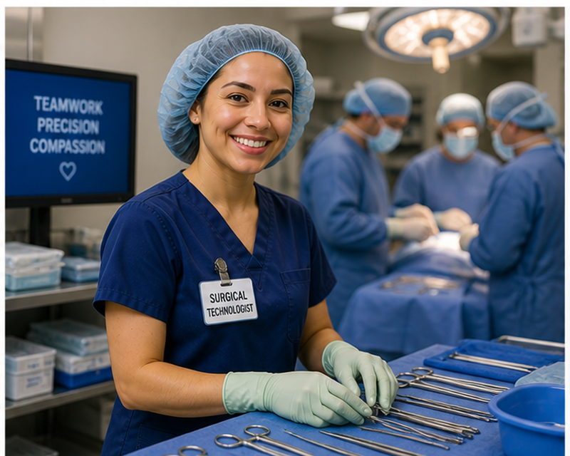Surgical technologist salary USA showing technologist in operating room