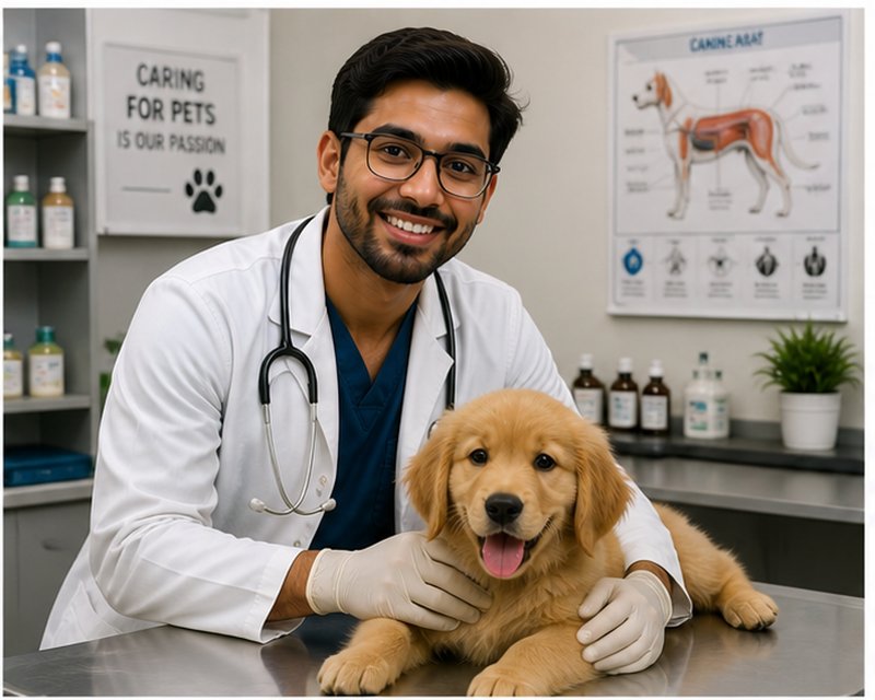 Veterinarian salary USA showing professional with animals